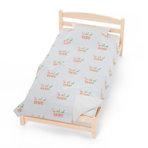 Dino Rawr plush blanket, cozy bedding, kids room decor, dinosaur lover gift, soft throw blanket, winter home accessory - Image 5
