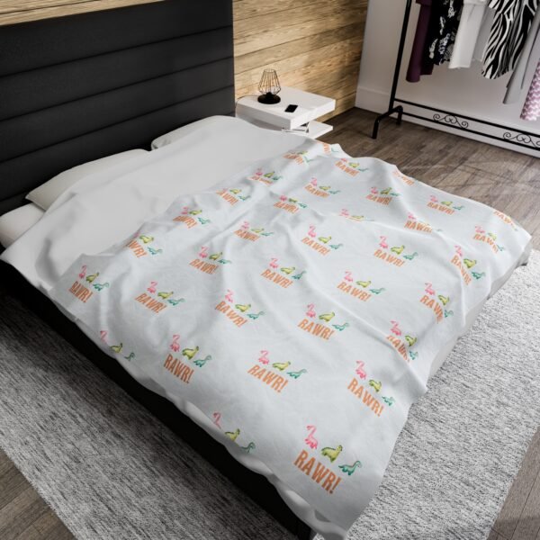 Dino Rawr plush blanket, cozy bedding, kids room decor, dinosaur lover gift, soft throw blanket, winter home accessory - Image 4