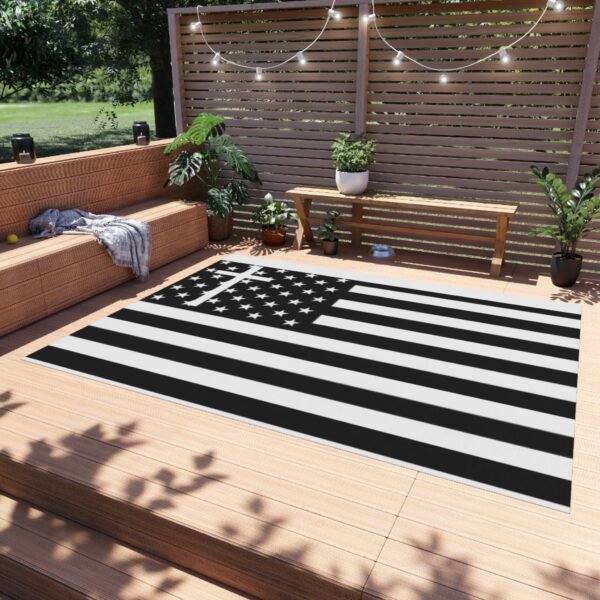 Outdoor Rug, American Flag with Cross, Faith Patriotic Design, Americana Decor, Patriotic Home Decor, Christian Gift, Indoor Outdoor Rug - Image 3