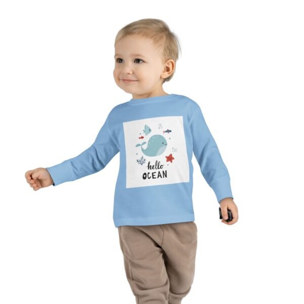Hello Ocean Toddler Long Sleeve Tee - Cute Beach Baby Top, Ocean Lover Kids Shirt, Beach Vacation Kids Clothing, Nautical Toddler Shirt, - Image 3