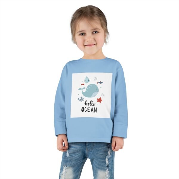 Hello Ocean Toddler Long Sleeve Tee - Cute Beach Baby Top, Ocean Lover Kids Shirt, Beach Vacation Kids Clothing, Nautical Toddler Shirt, - Image 4