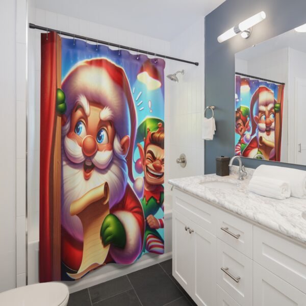 Peeking Santa Funny Christmas Shower Curtain - Holiday Bathroom Decor, Festive Xmas Bath Curtain, Santa Claus Winter Home Decor, Cute - Image 3