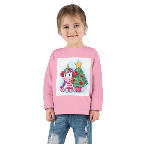 Unicorn Christmas Toddler Long Sleeve Tee, Kids Holiday Shirt, Festive Children's Clothing, Magical Xmas Top, Winter Wonderland Apparel - Image 4
