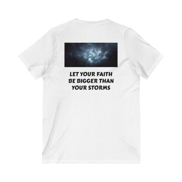 Faith Over Storms Christian Tee, Inspirational Short Sleeve V-Neck Shirt, Unisex Religious Graphic T-Shirt, V-Neck Tee, - Image 4