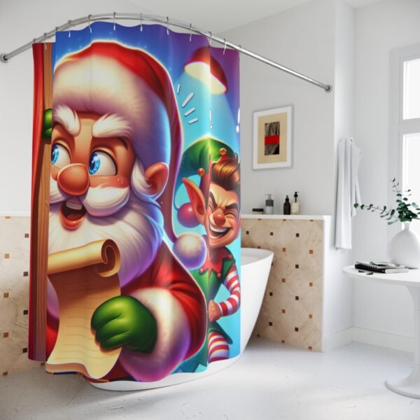 Peeking Santa Funny Christmas Shower Curtain - Holiday Bathroom Decor, Festive Xmas Bath Curtain, Santa Claus Winter Home Decor, Cute - Image 4