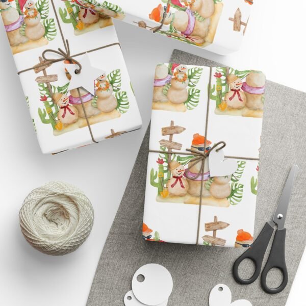 Christmas Cactus Wrapping Papers, Snowman Holiday Gift Wrap Roll, Festive Gift Packaging, Xmas Present Wrap, Seasonal Patterned Paper, - Image 9