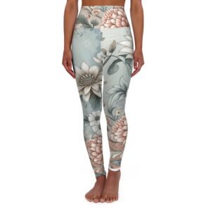 Floral Yoga Leggings, Women's Workout Pants, Elastic Waist Activewear, Stretchy Athletic Leggings, Botanical Print Tights