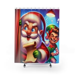 Peeking Santa Funny Christmas Shower Curtain - Holiday Bathroom Decor, Festive Xmas Bath Curtain, Santa Claus Winter Home Decor, Cute