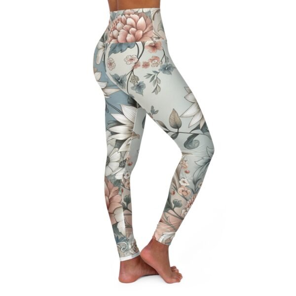 Floral Yoga Leggings, Women's Workout Pants, Elastic Waist Activewear, Stretchy Athletic Leggings, Botanical Print Tights - Image 4