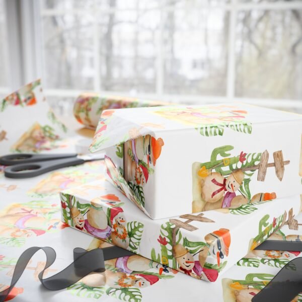 Christmas Cactus Wrapping Papers, Snowman Holiday Gift Wrap Roll, Festive Gift Packaging, Xmas Present Wrap, Seasonal Patterned Paper, - Image 6