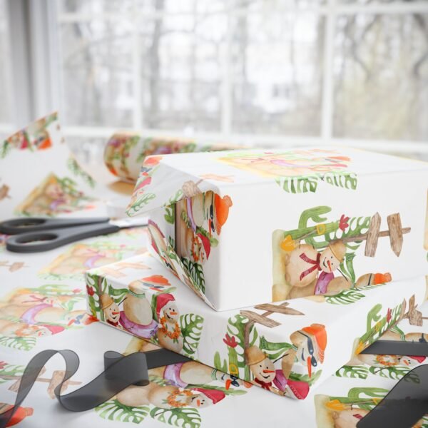 Christmas Cactus Wrapping Papers, Snowman Holiday Gift Wrap Roll, Festive Gift Packaging, Xmas Present Wrap, Seasonal Patterned Paper, - Image 12