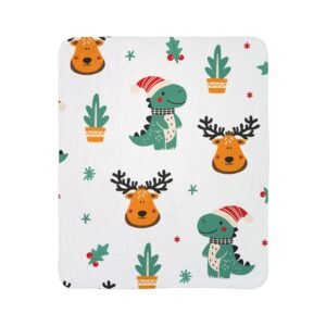 Christmas Dino Blanket, Holiday Sherpa Throw, Festive Fleece Blanket, Winter Home Decor, Cozy Lap Blanket