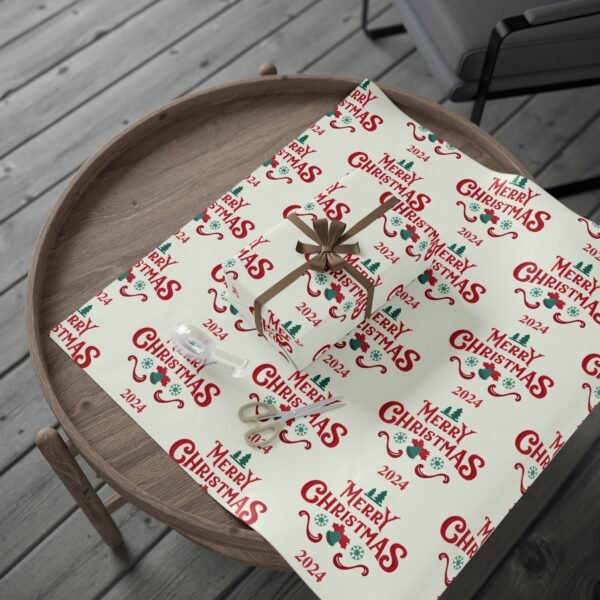 Christmas Wrapping Paper, Vintage Merry Christmas Wrapping Paper Roll, Festive Holiday Gift Wrap, Retro Xmas Gift Packaging, - Image 4