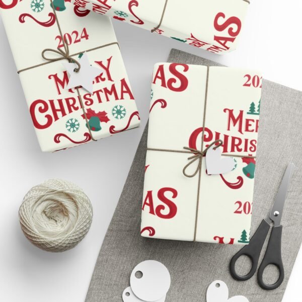Christmas Wrapping Paper, Vintage Merry Christmas Wrapping Paper Roll, Festive Holiday Gift Wrap, Retro Xmas Gift Packaging, - Image 7