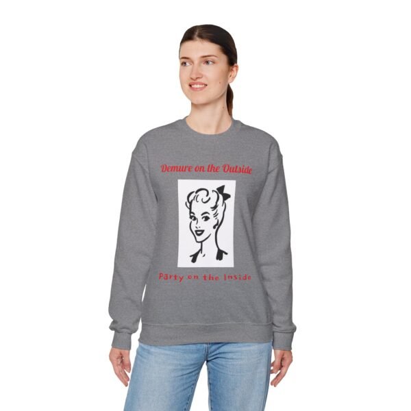 Funny Party Unisex Sweatshirt, Demure Design, Gift for Him or Her, Crewneck Jumper, Comfy Pullover, Hidden Party Inside - Image 4