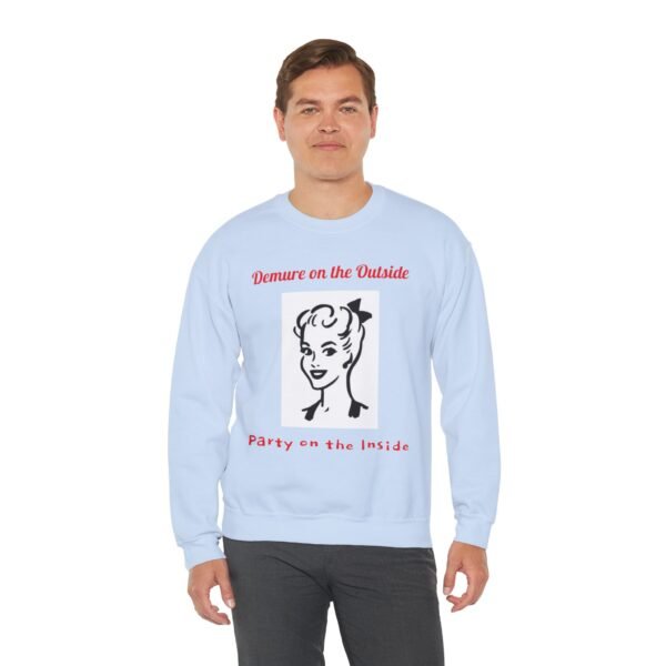 Funny Party Unisex Sweatshirt, Demure Design, Gift for Him or Her, Crewneck Jumper, Comfy Pullover, Hidden Party Inside - Image 7