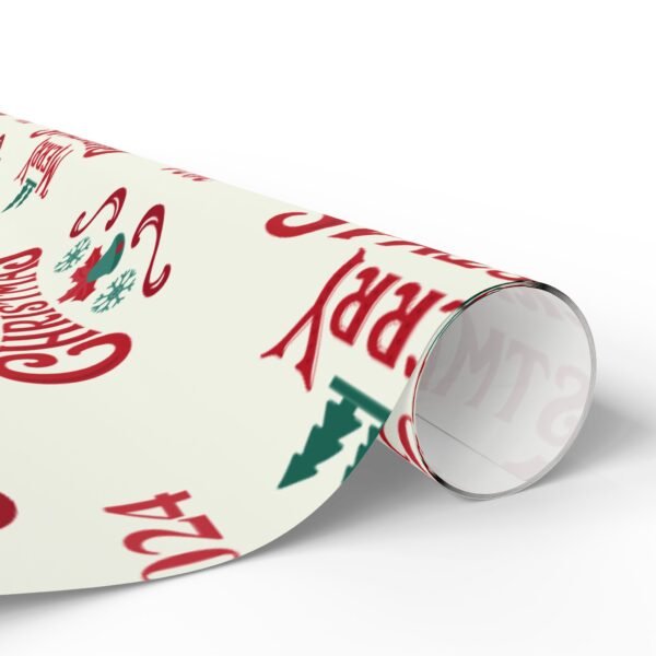 Christmas Wrapping Paper, Vintage Merry Christmas Wrapping Paper Roll, Festive Holiday Gift Wrap, Retro Xmas Gift Packaging, - Image 2