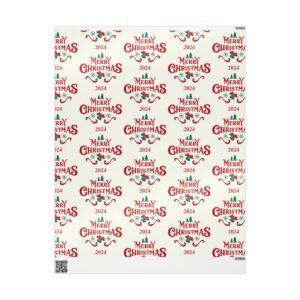Christmas Wrapping Paper, Vintage Merry Christmas Wrapping Paper Roll, Festive Holiday Gift Wrap, Retro Xmas Gift Packaging,